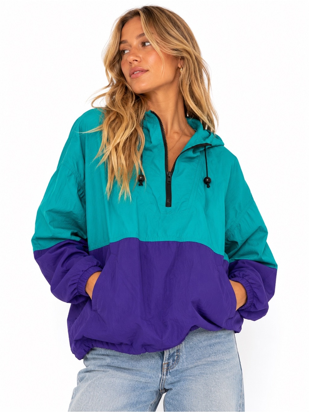 Prima Vintage Colorblock Half Zip Windbreaker Jacket Large 90s